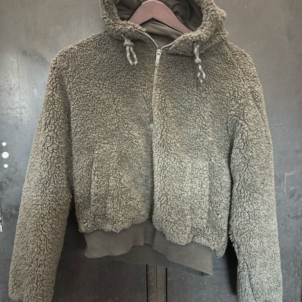 Lululemon Athletica Olive Green Cropped Sherpa Hoodie